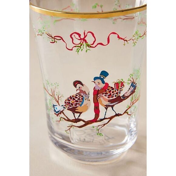 Anthropologie Inslee Fariss Twelve Days of Christmas Juice Glass Patridge Birds - Picture 1 of 2
